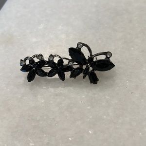 Butterfly brooch vintage rhinestones jet